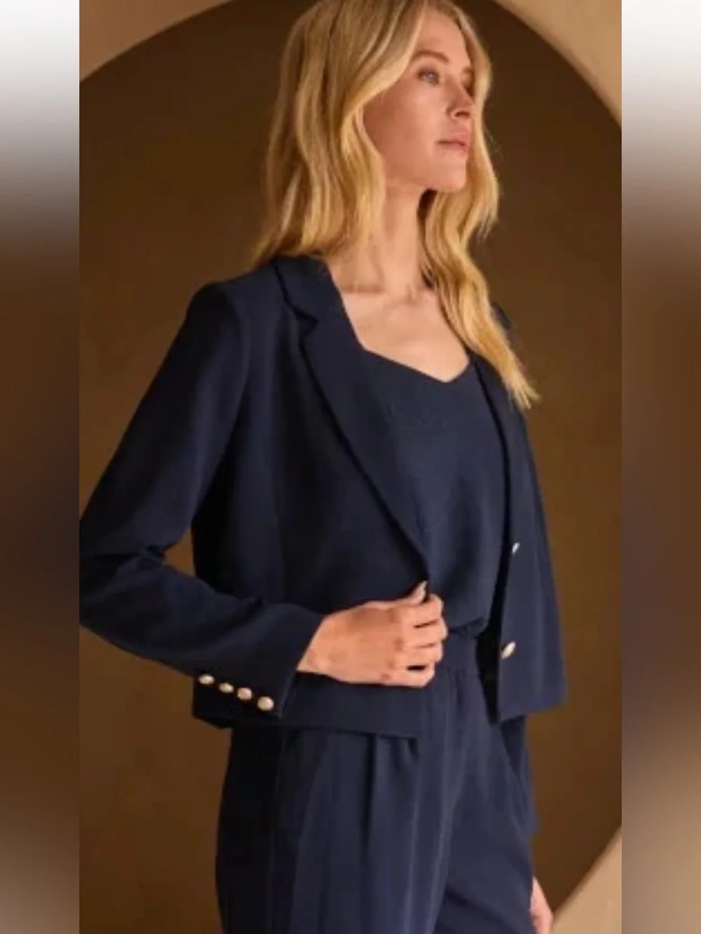 Skies are Blue Cropped Navy Blazer sz M - Picture 2 of 9